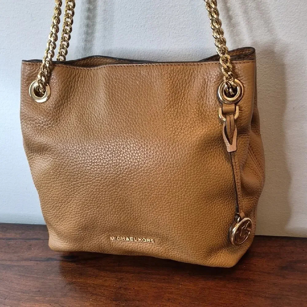 Michael Kors Camel Pebbled Leather Chain-Handle Tote EUC